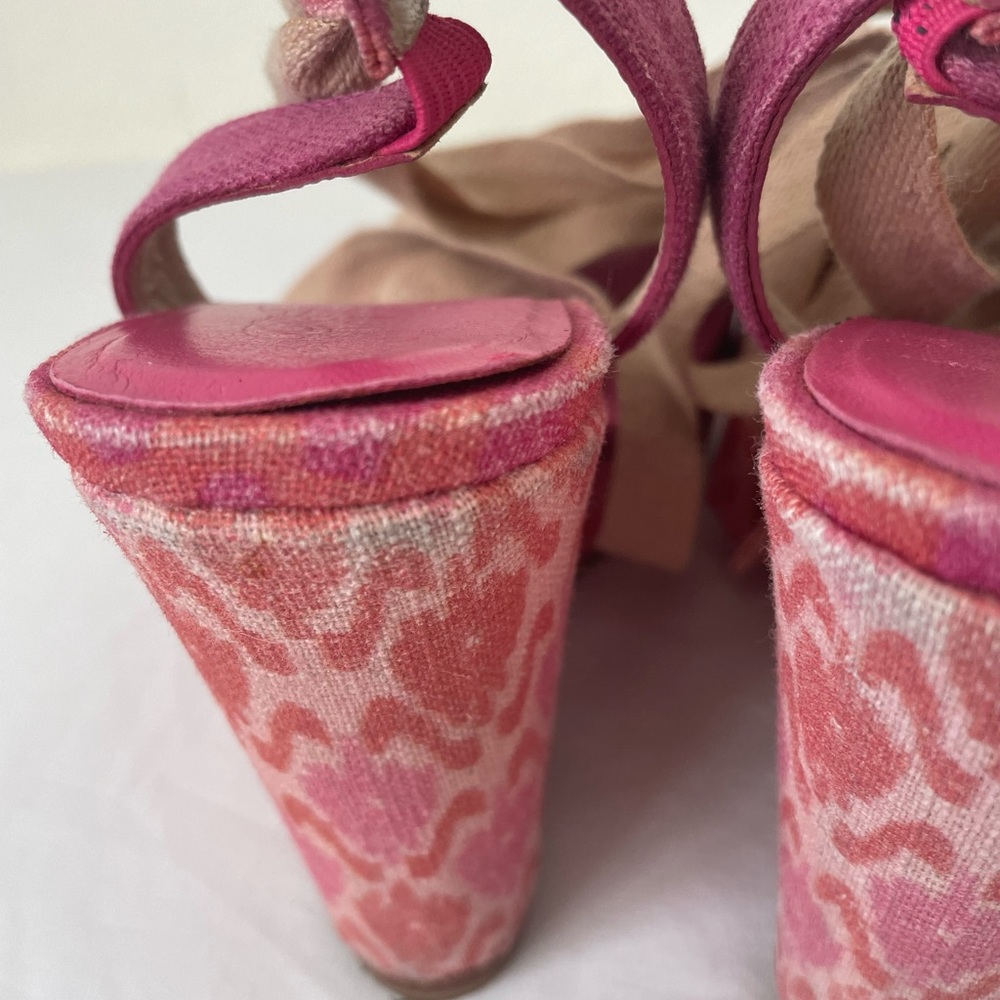 Stuart Weitzman Pink Lace Up Platforms Size 7 - image 6